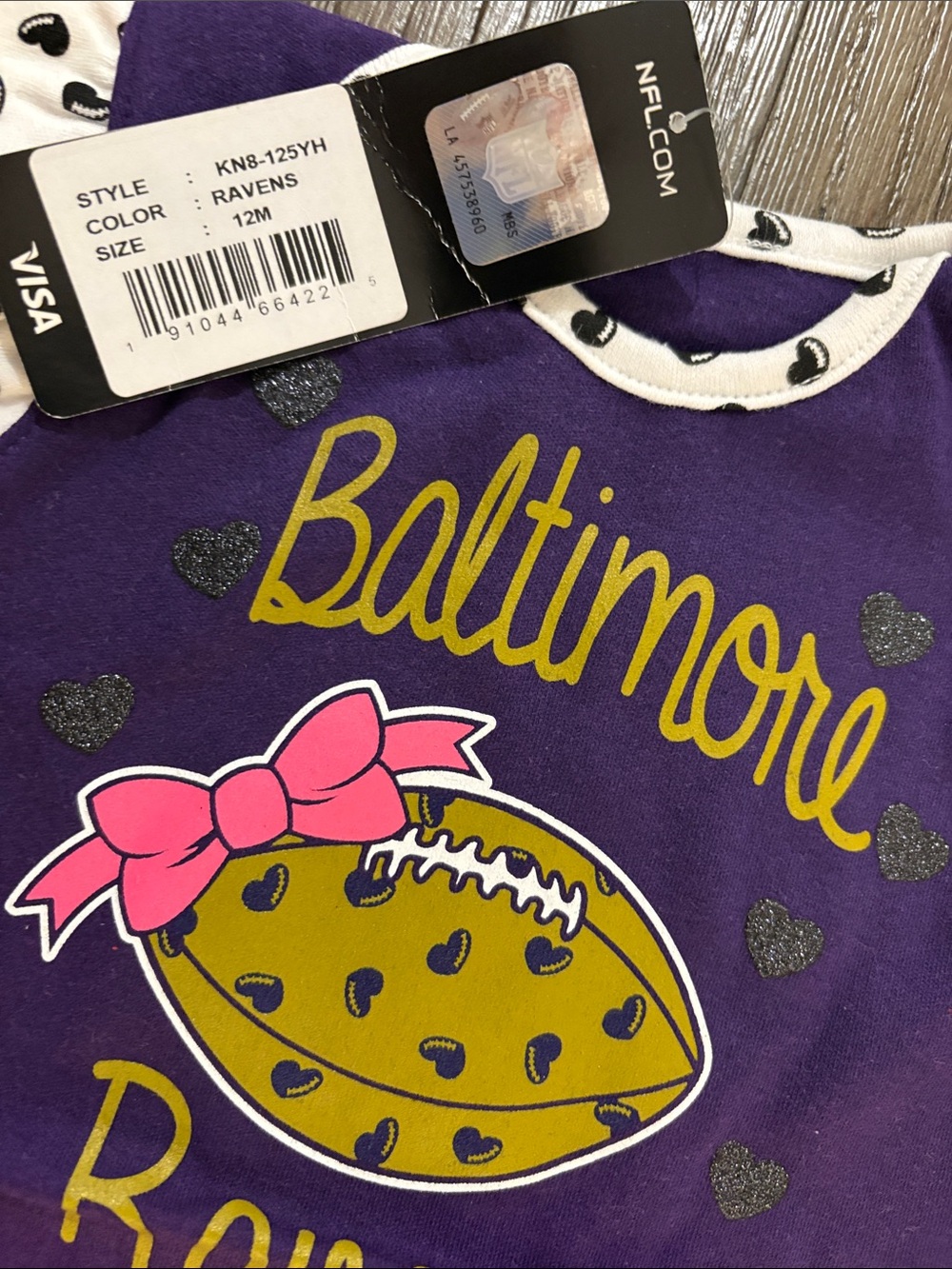 NWT Lot of 2x [NFL] Baltimore Ravens NFL Heart Fan Ruffle Onesies Baby Girls 12M - Picture 10 of 16